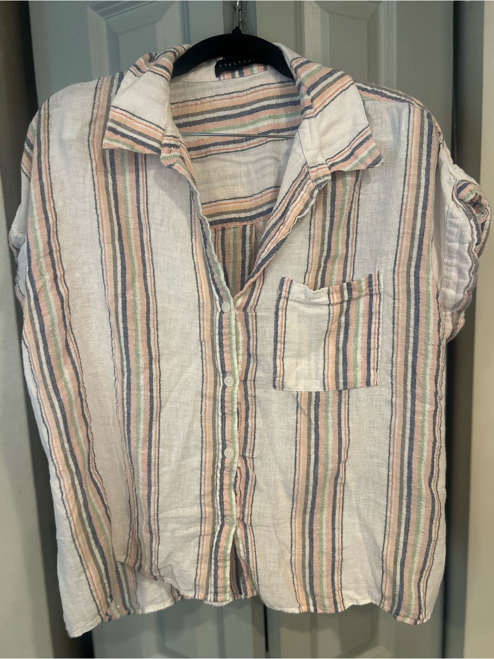 Sanctuary Striped Button-Down in Cream, Peach, Navy & Mint